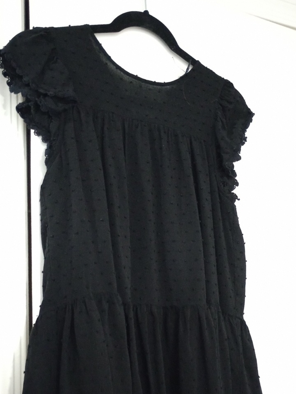 Forever 21 Black Swiss Dot Midi Dress with Ruffle Sleeves Size S
